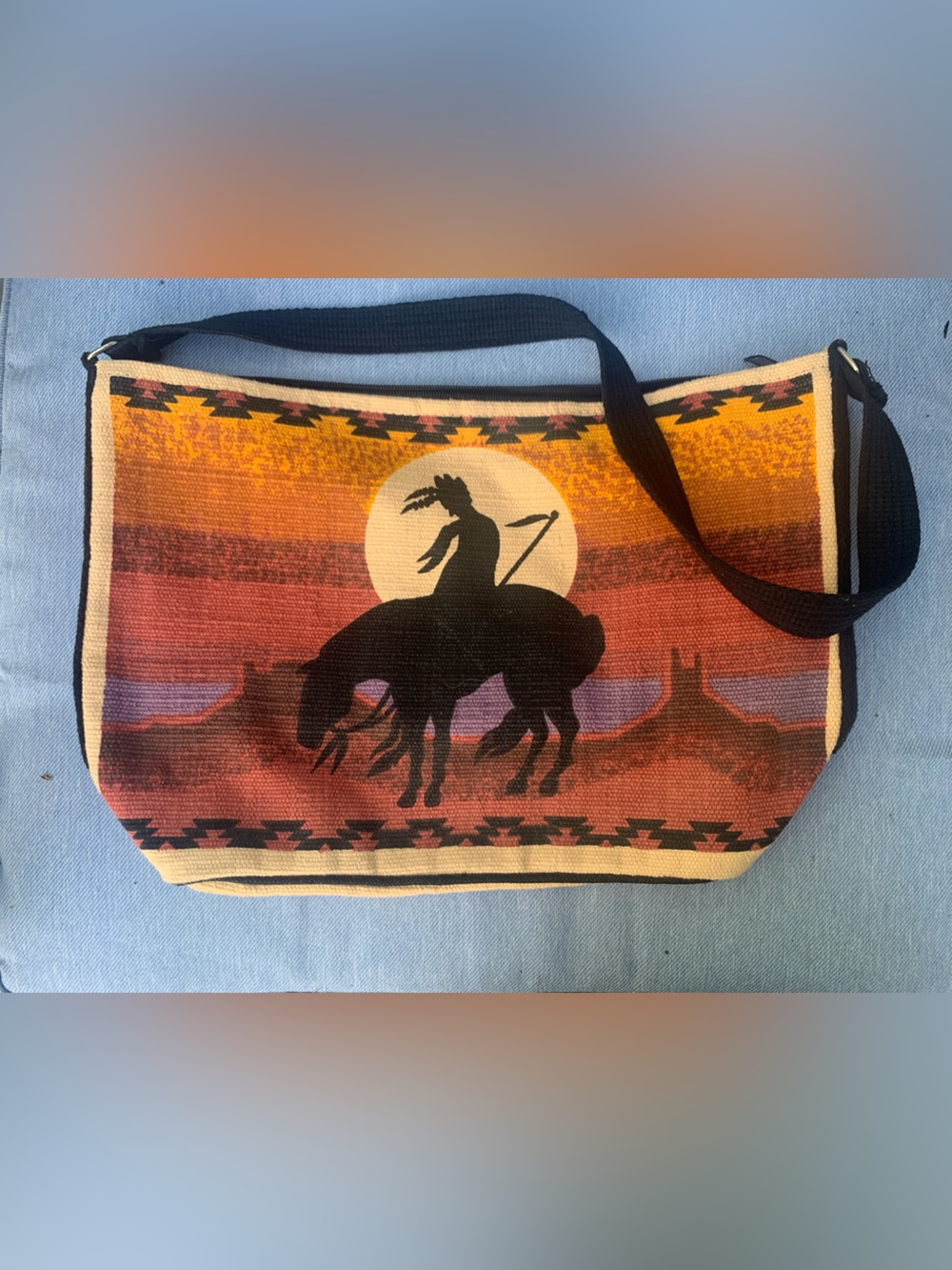 Large Western Horse Canvas Shoulder Bag Tote Southwestern Sunset
